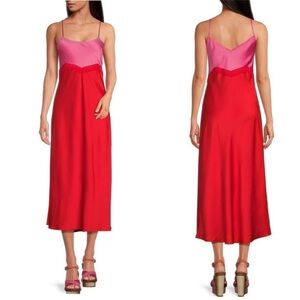 Gianni Bini x DANNIJO Helena Satin Two-Tone Color Block Midi Slip Dress NWT